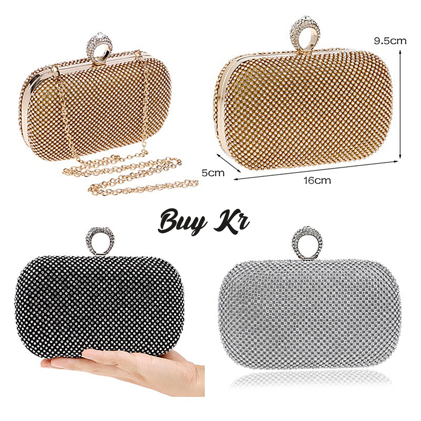 Golden , Black Silver Bridal Clutch