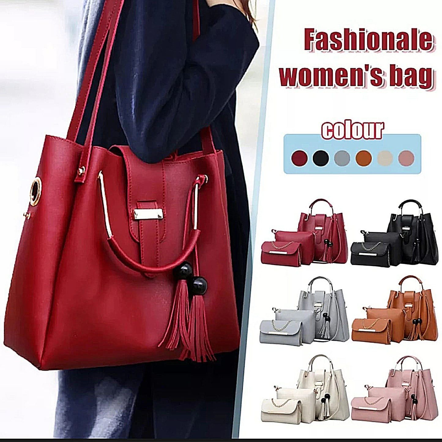 3 PIECE MAROON HANDBAG