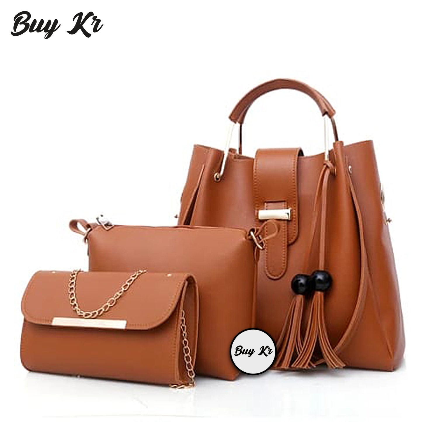 3 PIECE BROWN HANDBAG