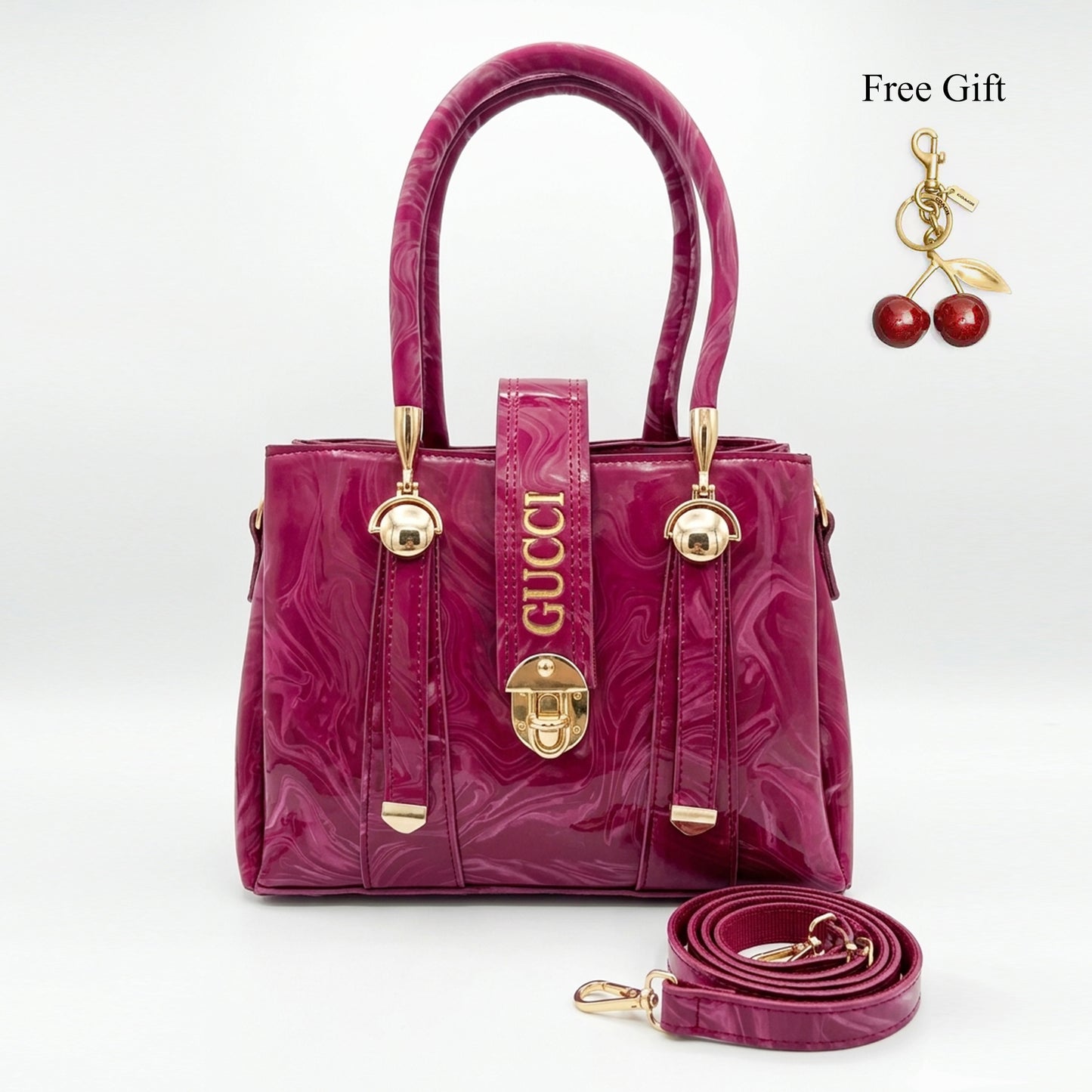 Marble Texture Handbag – Free Cherry Keychain Included