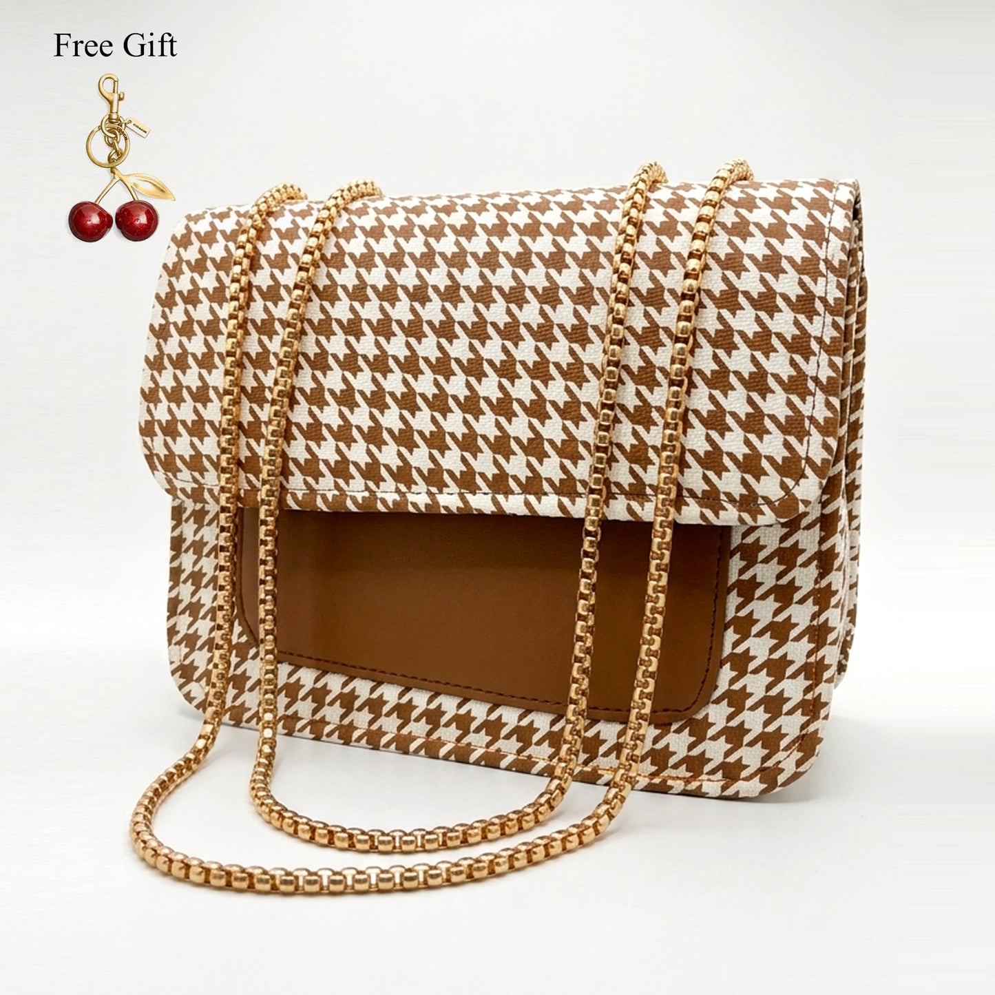 Houndstooth Chain Shoulder Bag – Free Cherry Keychain