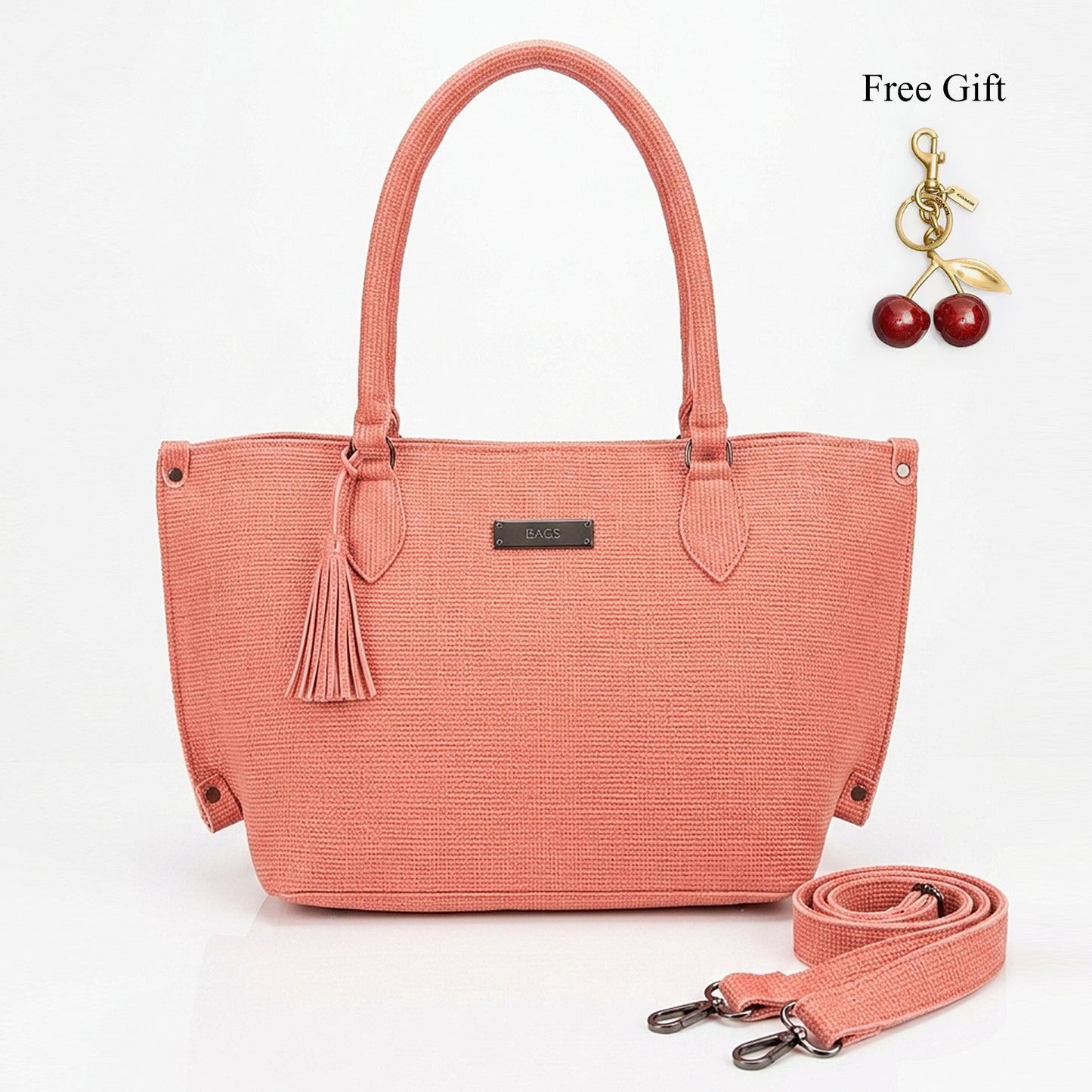 Tassel Tote Bag with Crossbody Strap – Free Cherry Keychain Included