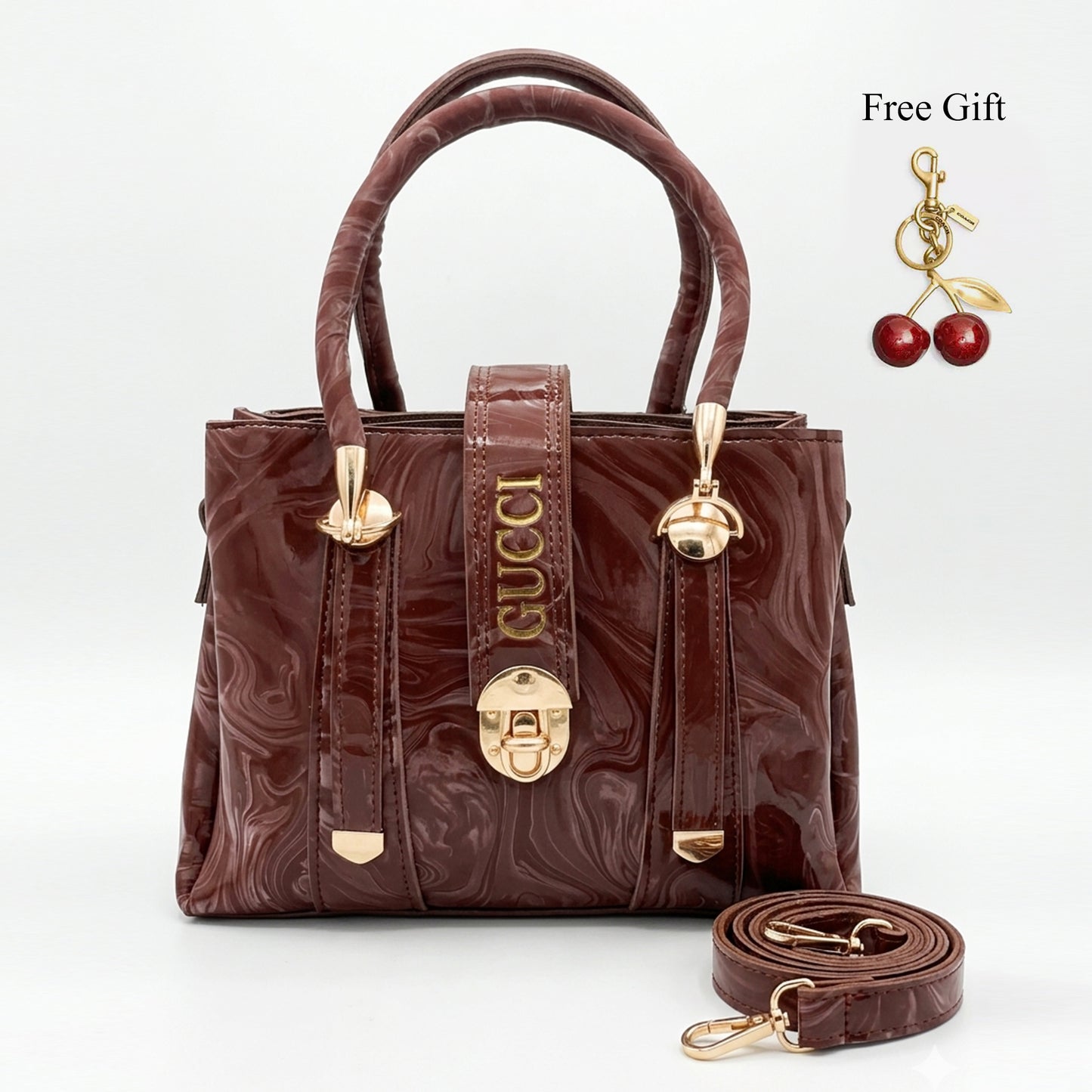 Marble Texture Handbag – Free Cherry Keychain Included