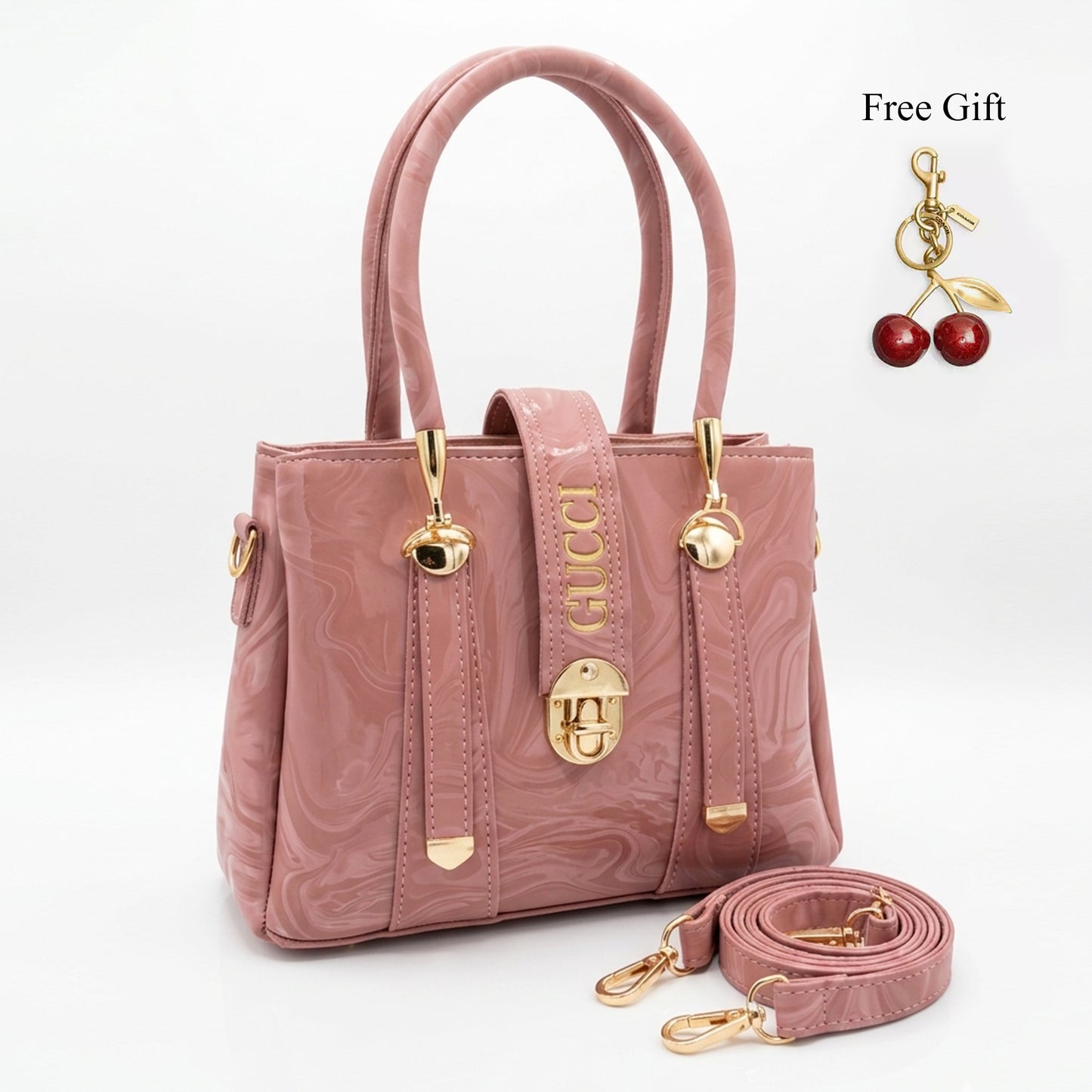 Marble Texture Handbag – Free Cherry Keychain Included