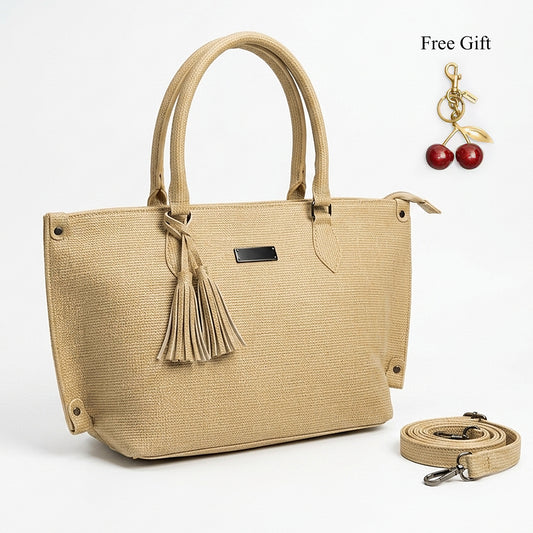 Tassel Tote Bag with Crossbody Strap – Free Cherry Keychain Included