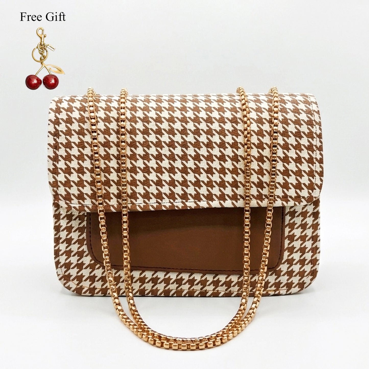 Houndstooth Chain Shoulder Bag – Free Cherry Keychain