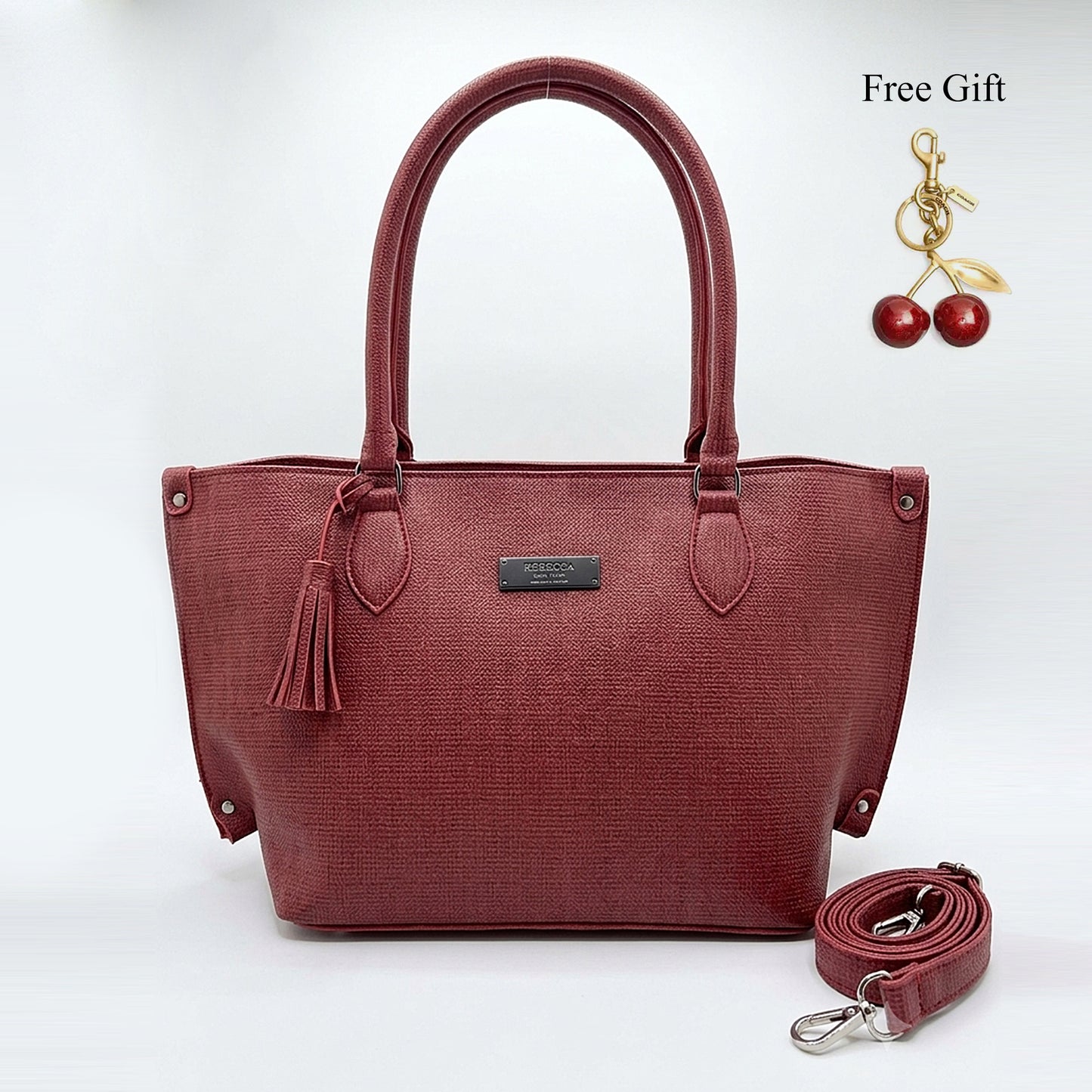 Tassel Tote Bag with Crossbody Strap – Free Cherry Keychain Included