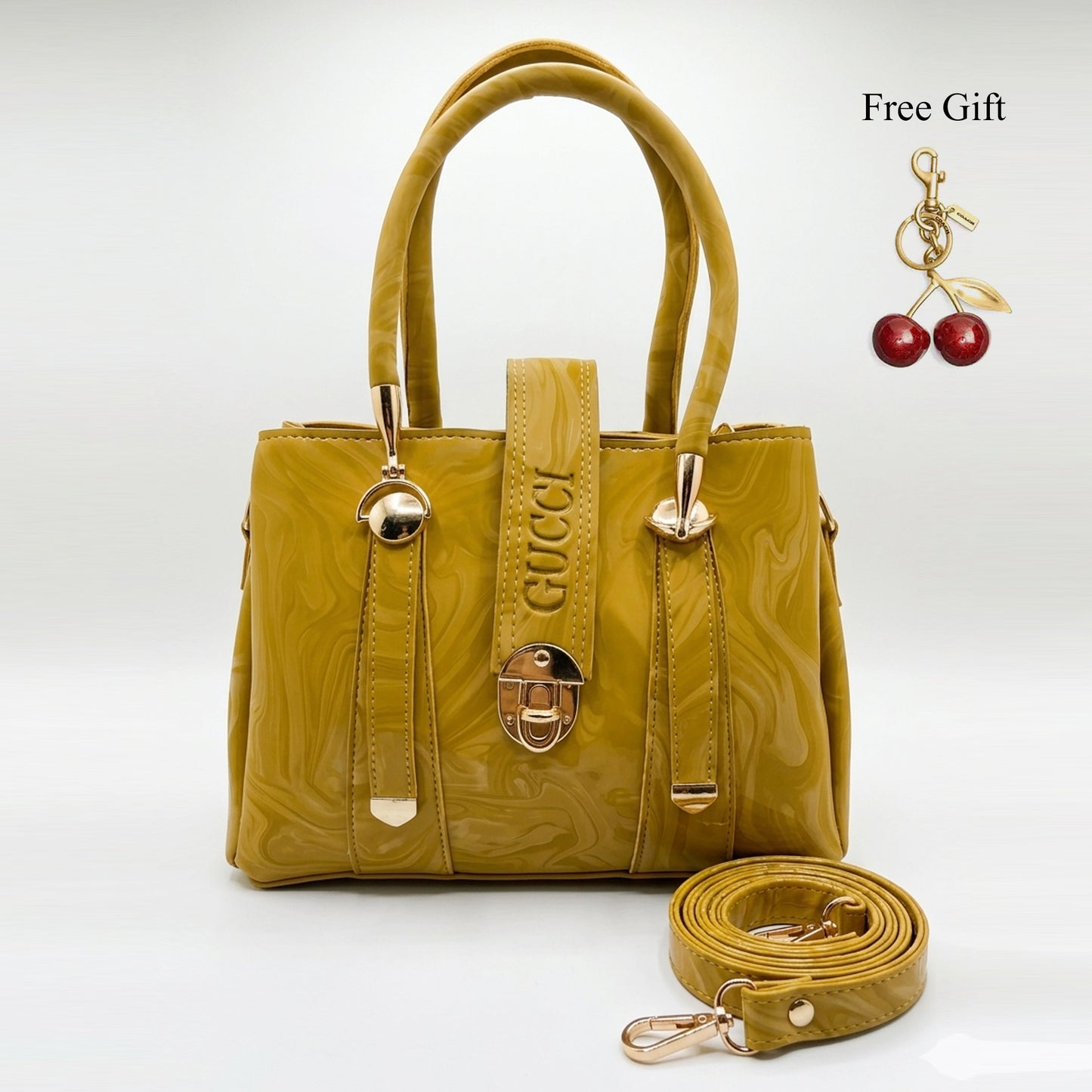 Marble Texture Handbag – Free Cherry Keychain Included
