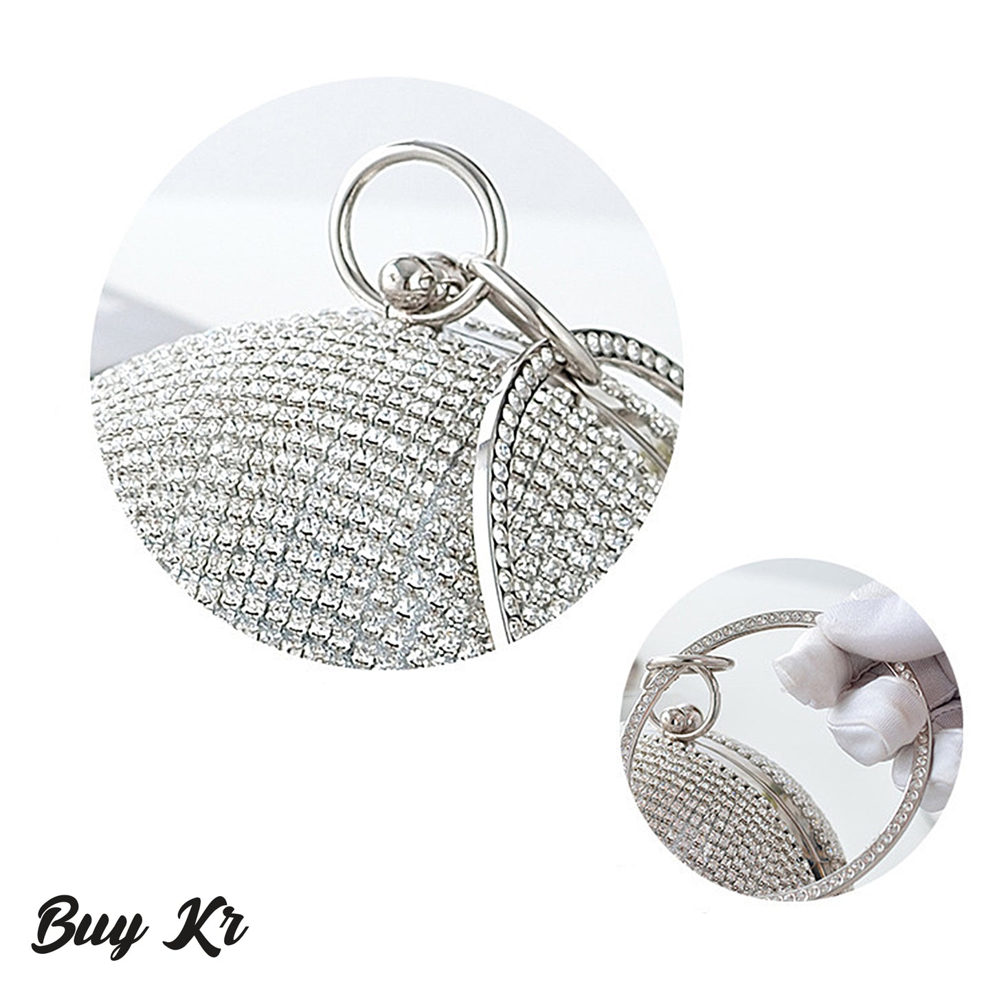 Fashionable gold, silver and black ball bridal clutch