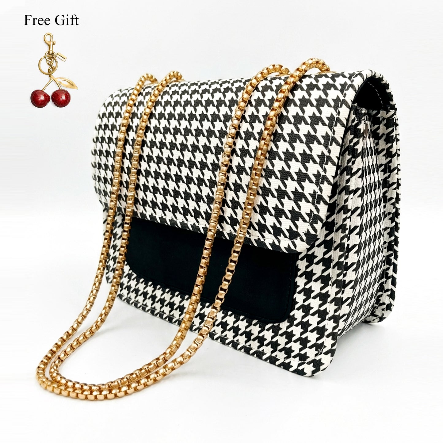 Houndstooth Chain Shoulder Bag – Free Cherry Keychain