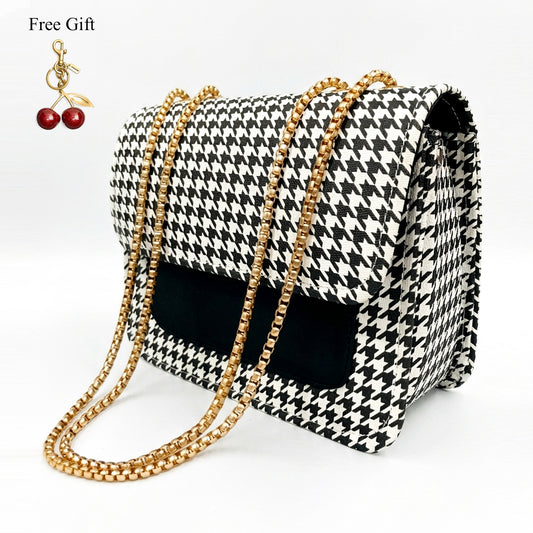 Houndstooth Chain Shoulder Bag – Free Cherry Keychain