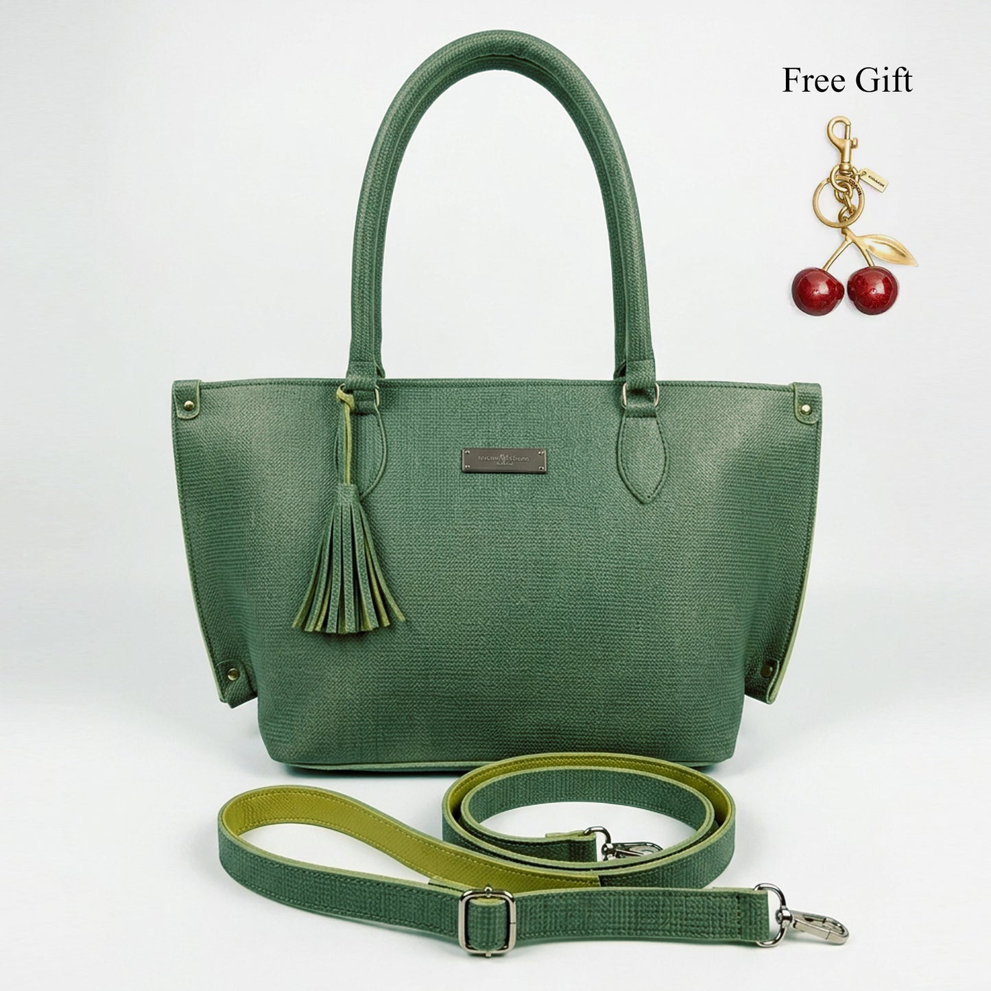 Tassel Tote Bag with Crossbody Strap – Free Cherry Keychain Included