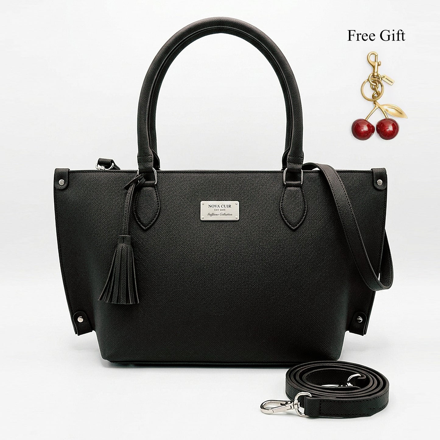 Tassel Tote Bag with Crossbody Strap – Free Cherry Keychain Included