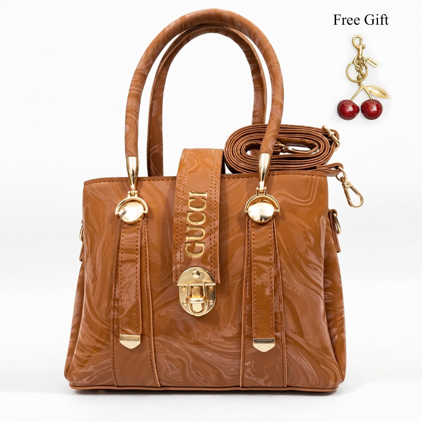 Marble Texture Handbag – Free Cherry Keychain Included