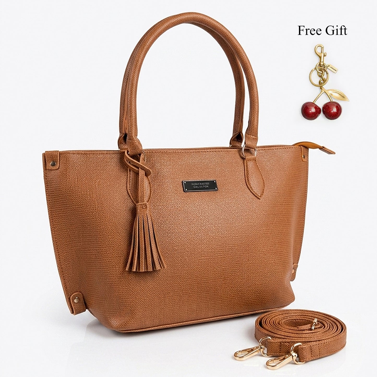 Tassel Tote Bag with Crossbody Strap – Free Cherry Keychain Included