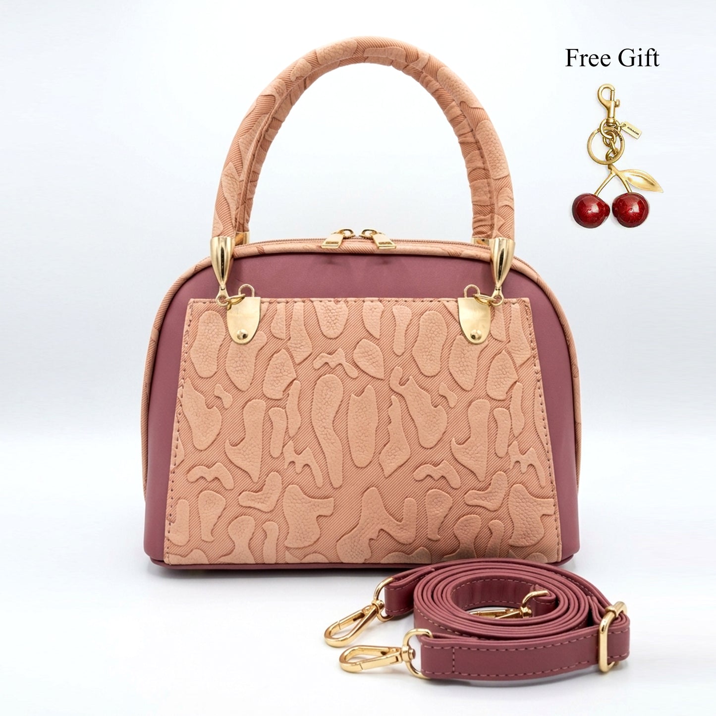 Embossed Dome Satchel – Free Cherry Keychain Included
