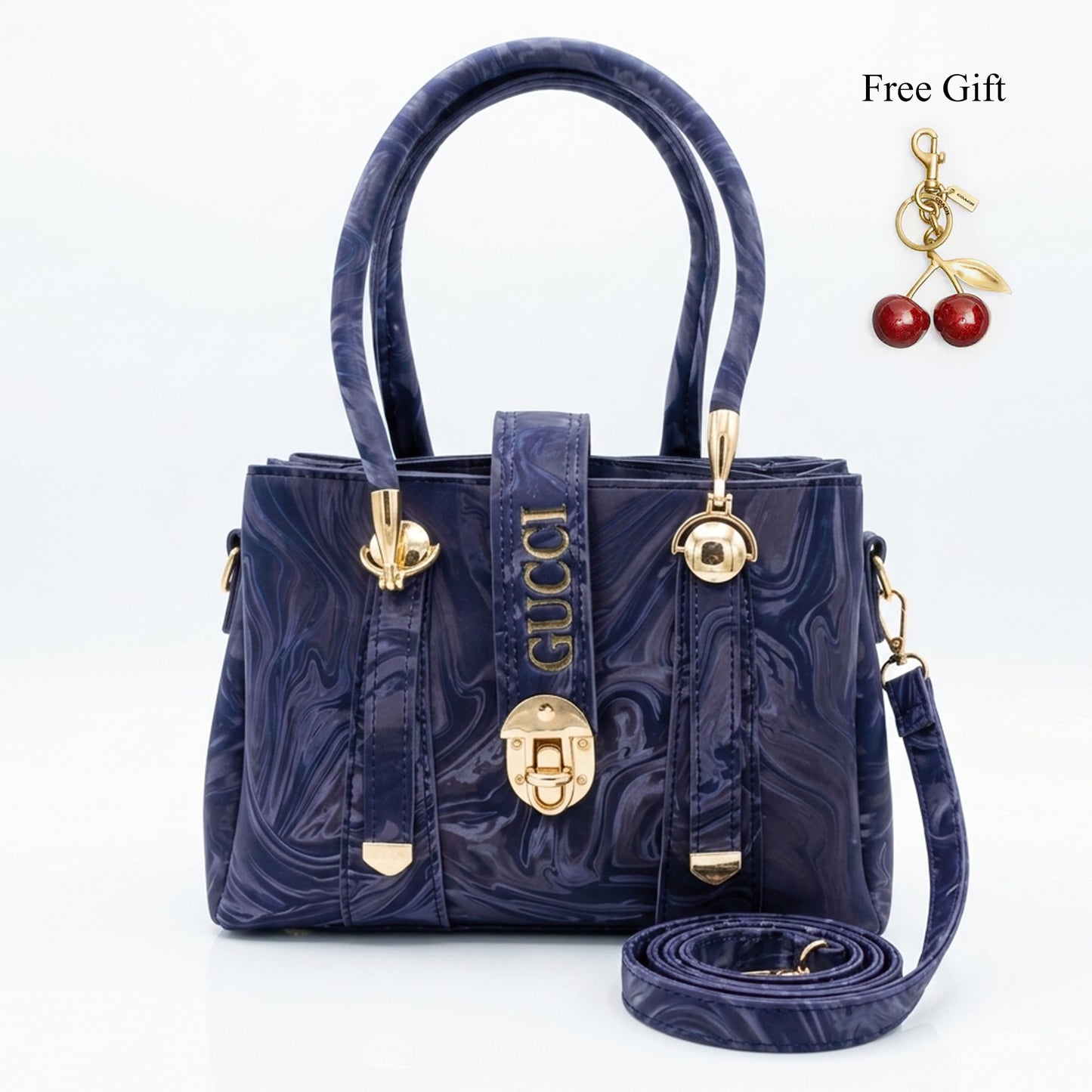 Marble Texture Handbag – Free Cherry Keychain Included