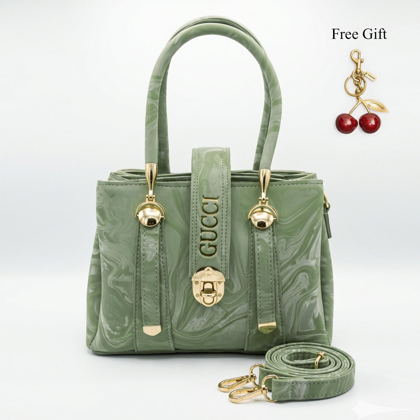 Marble Texture Handbag – Free Cherry Keychain Included