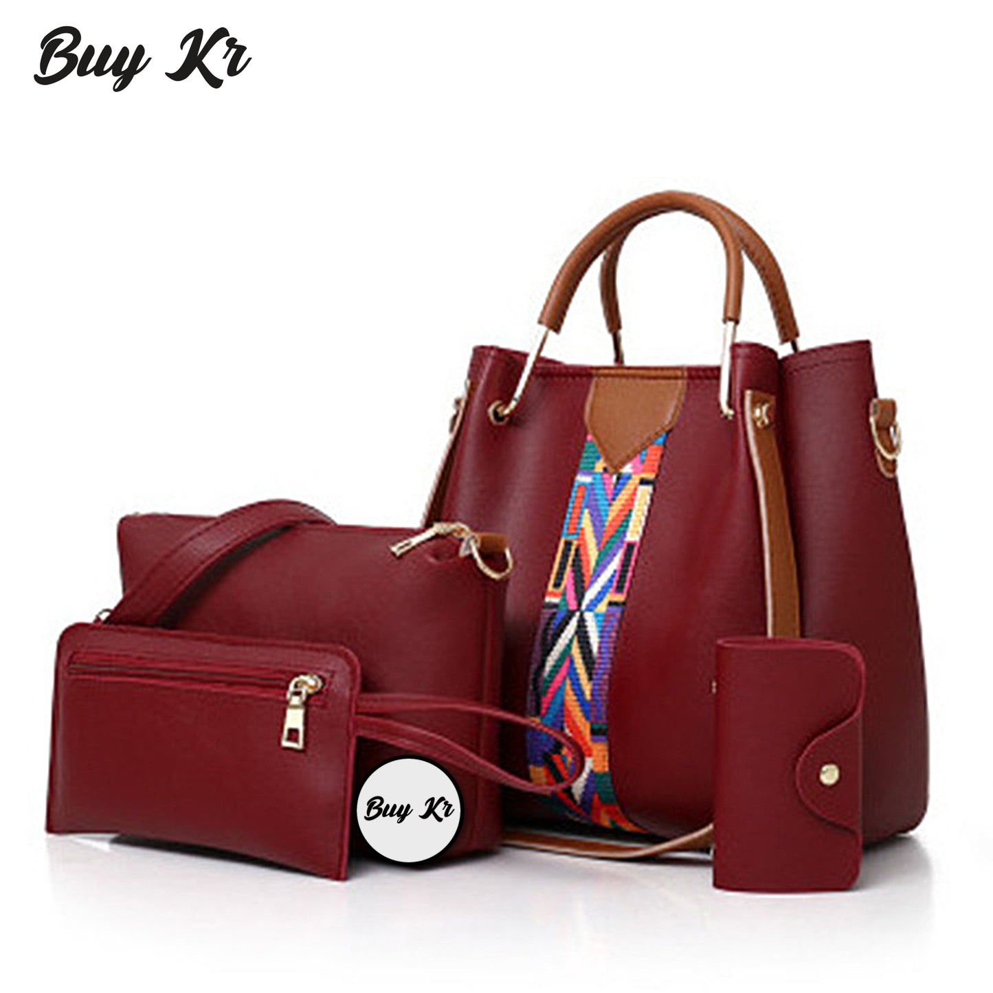 4 PIECE MAROON HANDBAG