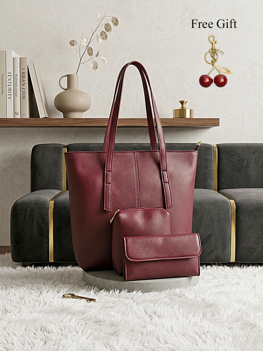 3-Piece Leather Tote Bag Set – Free Cherry Keychain Gift