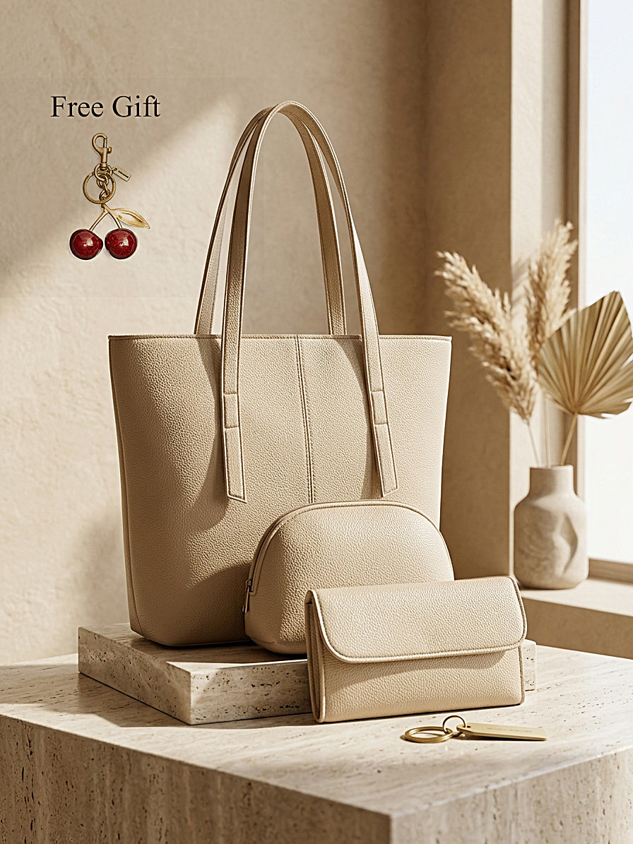 3-Piece Leather Tote Bag Set – Free Cherry Keychain Gift