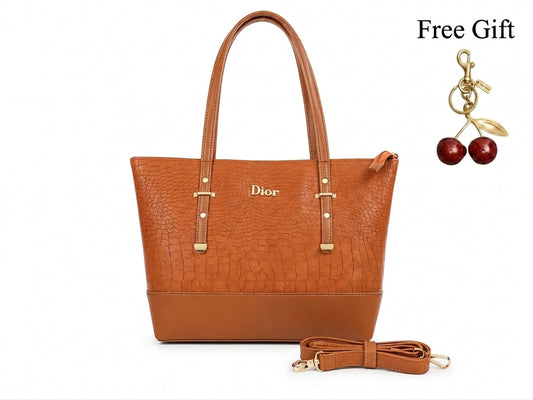 Croco Embossed Structured Tote Bag with Gift and Detachable Strap