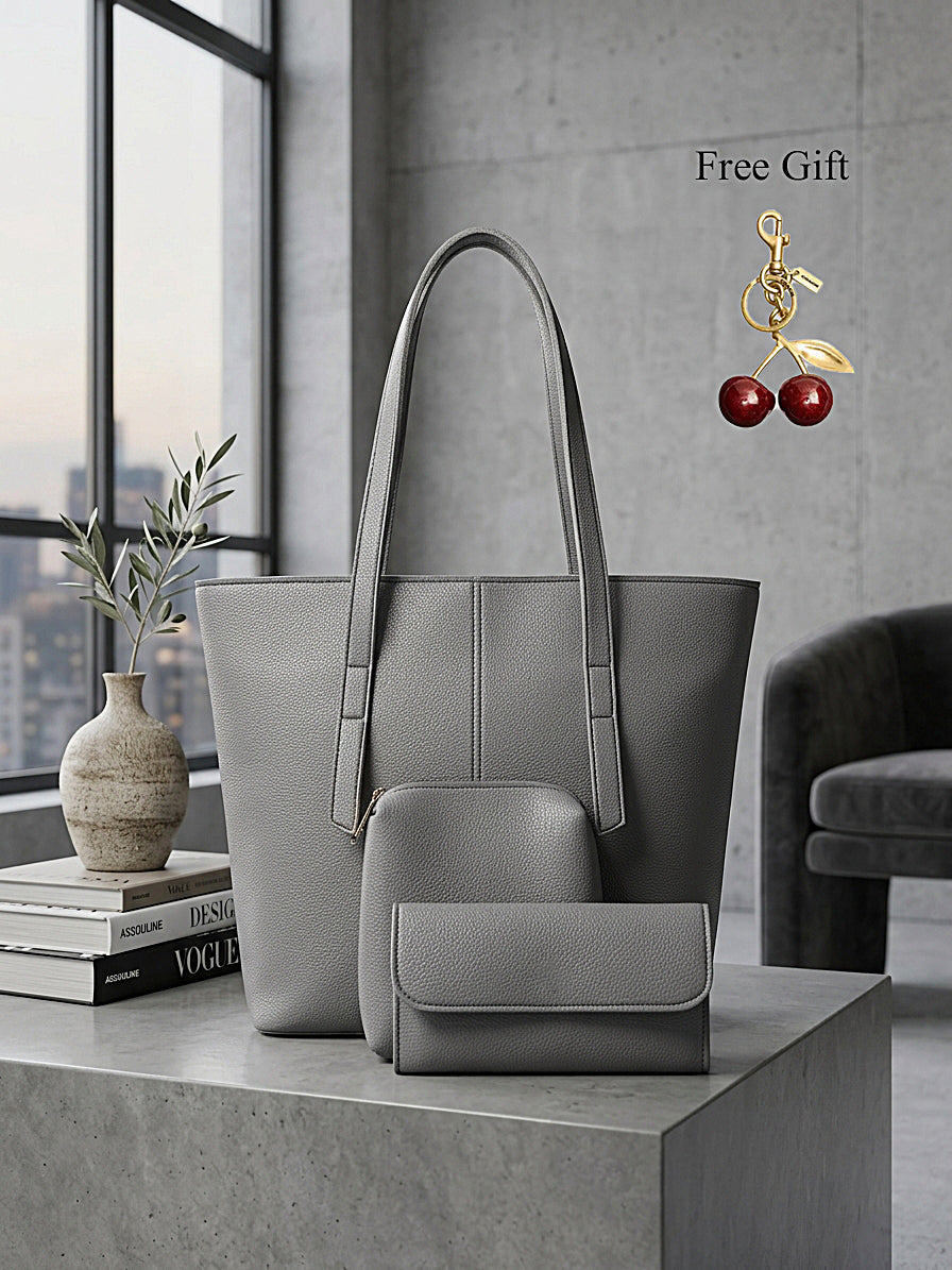 3-Piece Leather Tote Bag Set – Free Cherry Keychain Gift