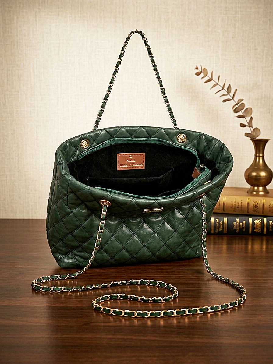 Quilted Chain Tote Bag With Gift