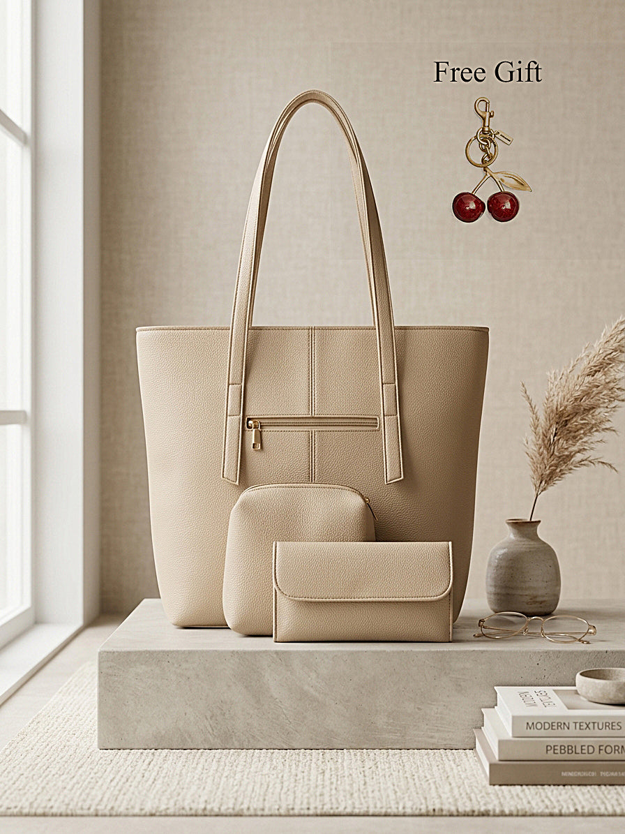 3-Piece Leather Tote Bag Set – Free Cherry Keychain Gift