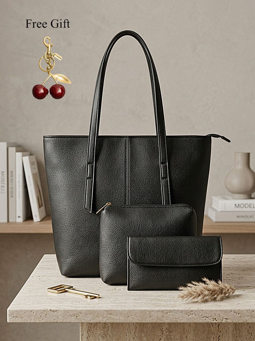 3-Piece Leather Tote Bag Set – Free Cherry Keychain Gift