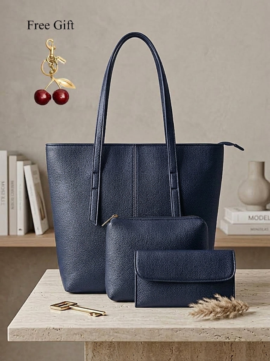 3-Piece Leather Tote Bag Set – Free Cherry Keychain Gift