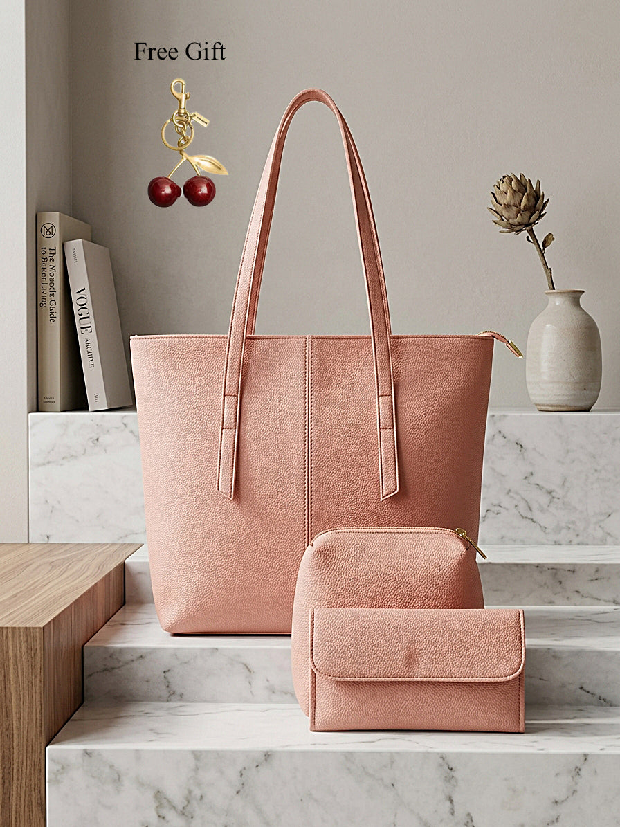 3-Piece Leather Tote Bag Set – Free Cherry Keychain Gift