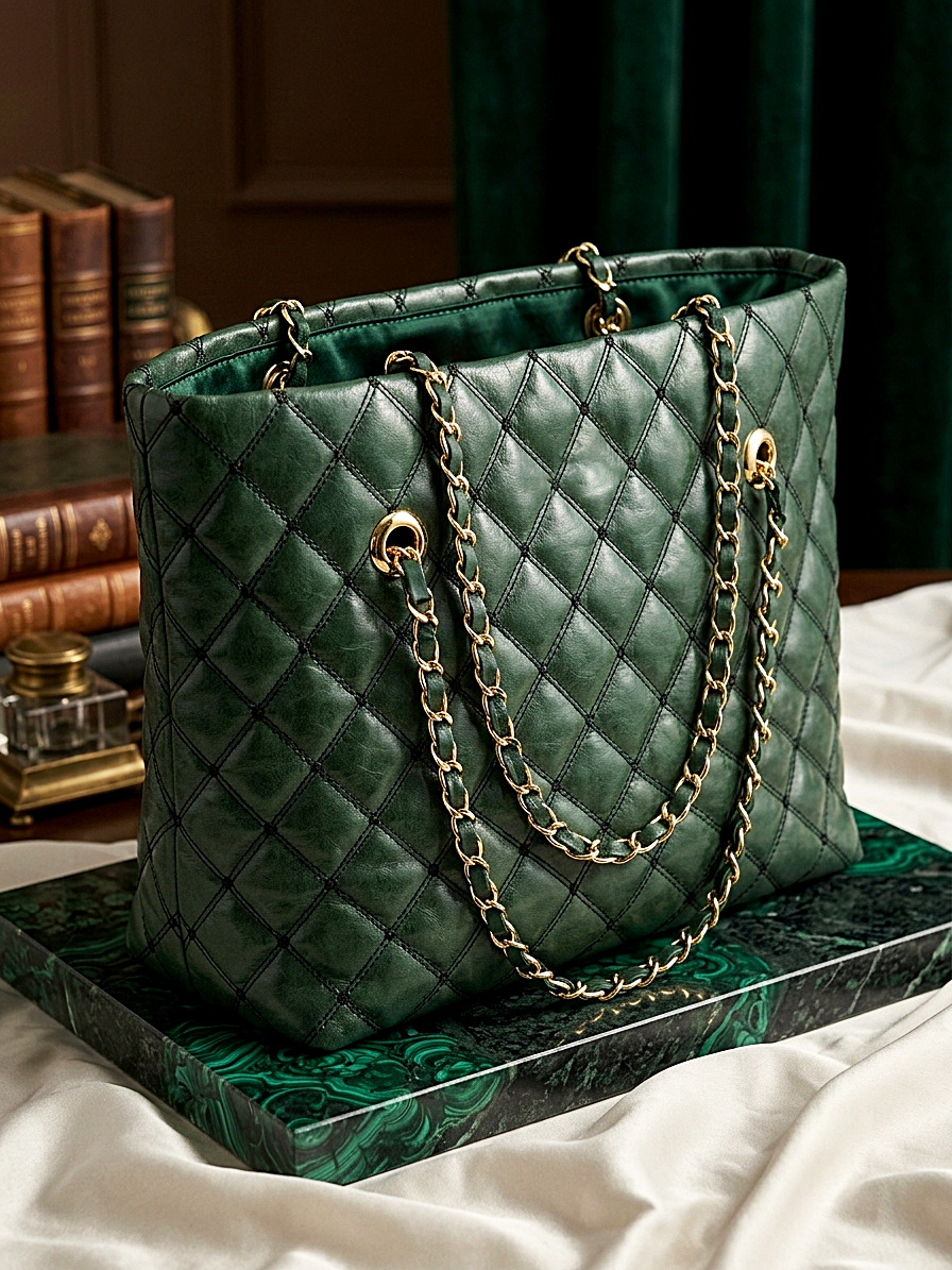 Quilted Chain Tote Bag With Gift