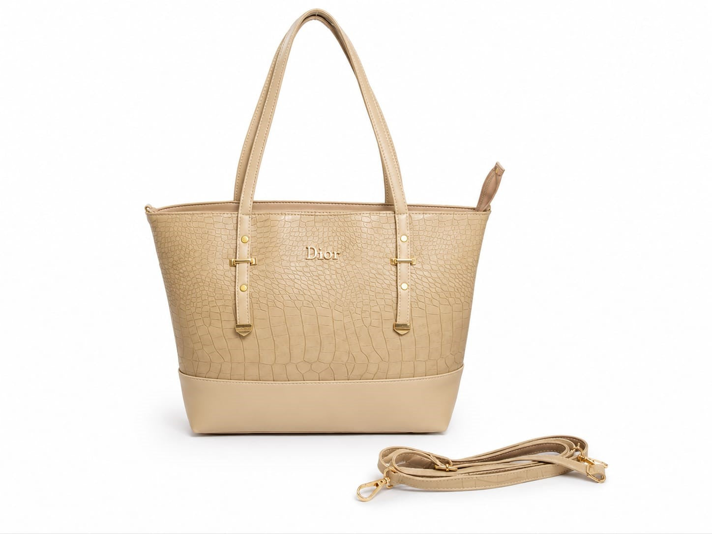 Croco Embossed Structured Tote Bag - Pink with crossbody strap