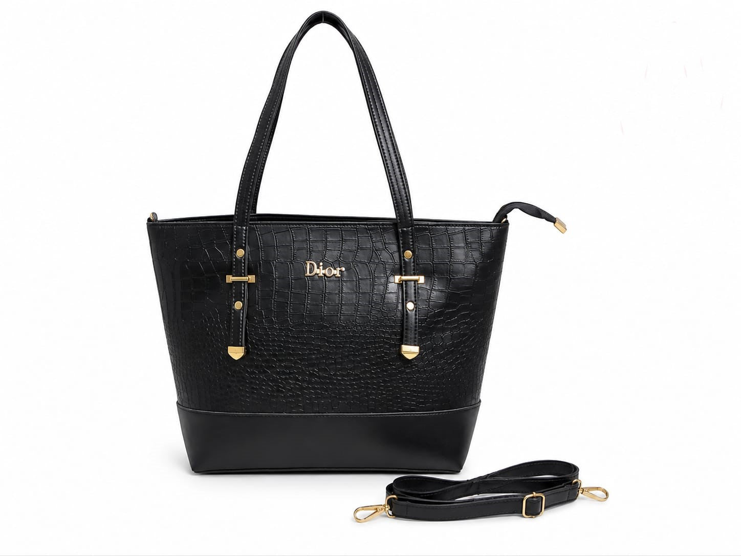 Croco Embossed Structured Tote Bag - Tan with crossbody strap