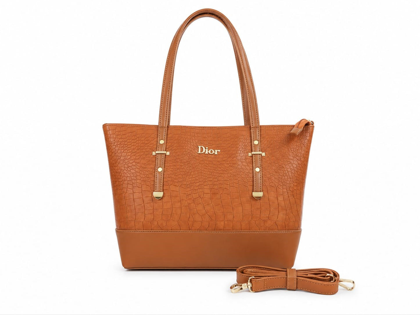 Croco Embossed Structured Tote Bag - Navy Blue with crossbody strap