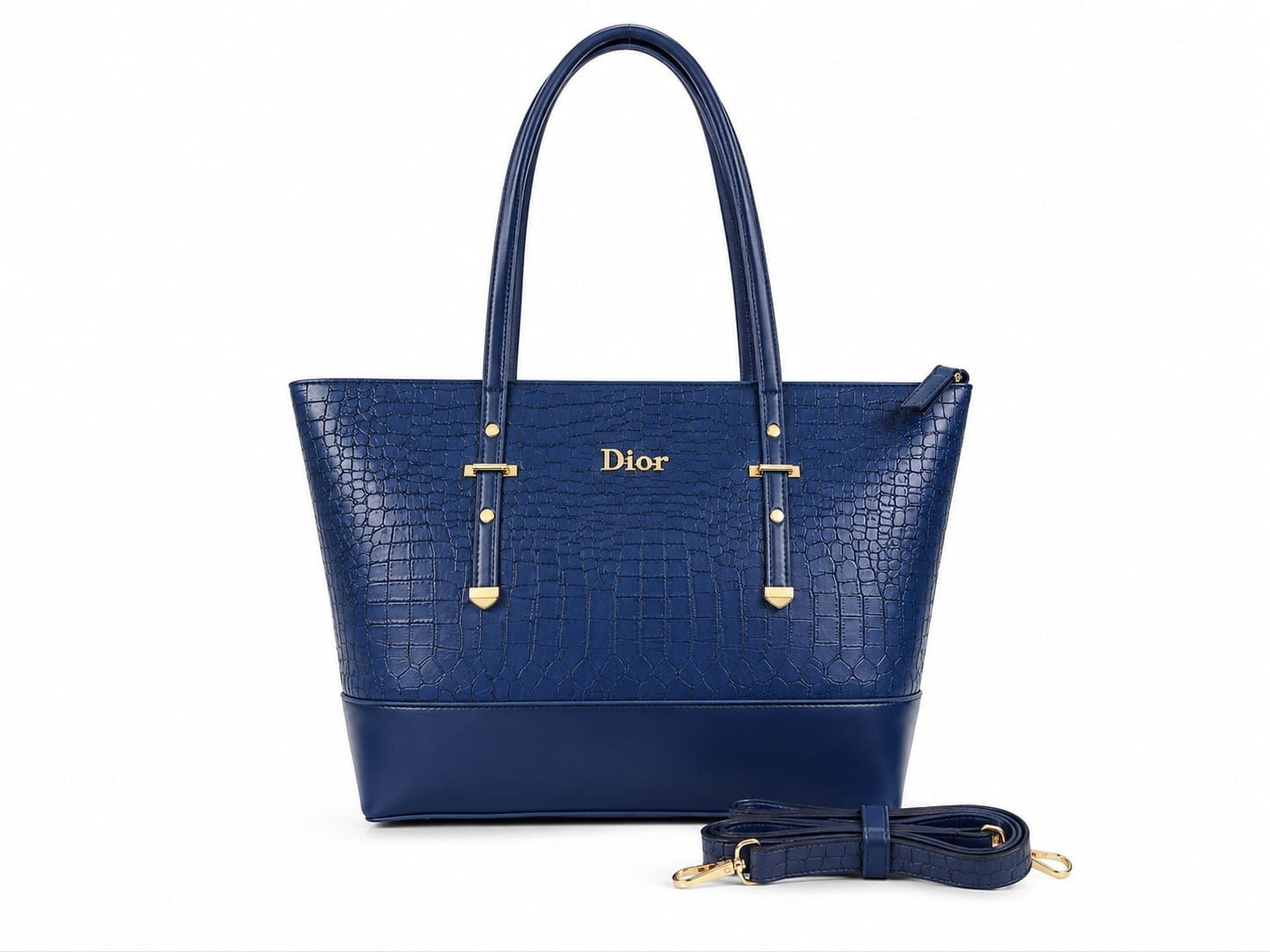 Croco Embossed Structured Tote Bag - Dark Brown with crossbody strap