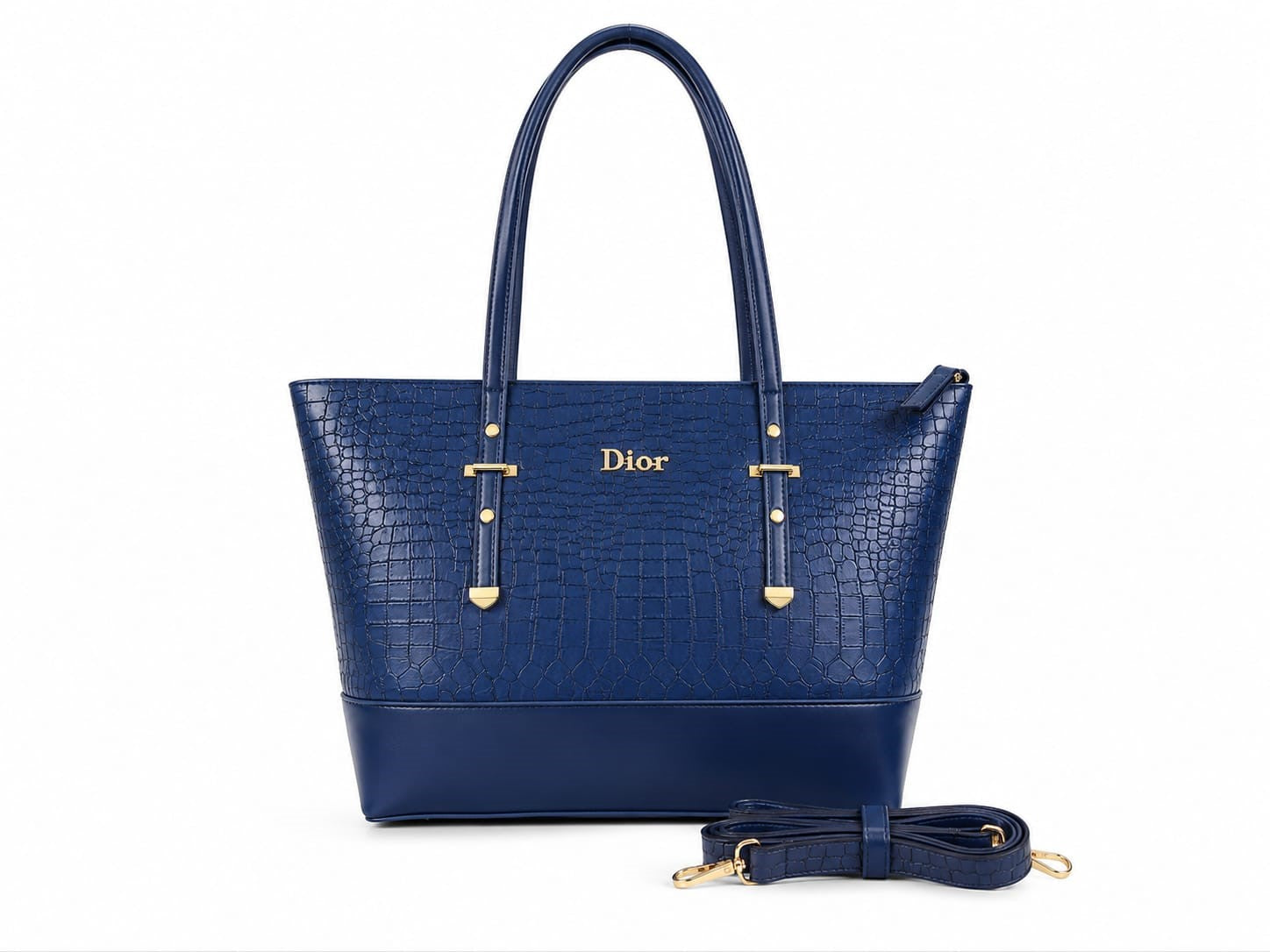 Croco Embossed Structured Tote Bag - Dark Brown with crossbody strap