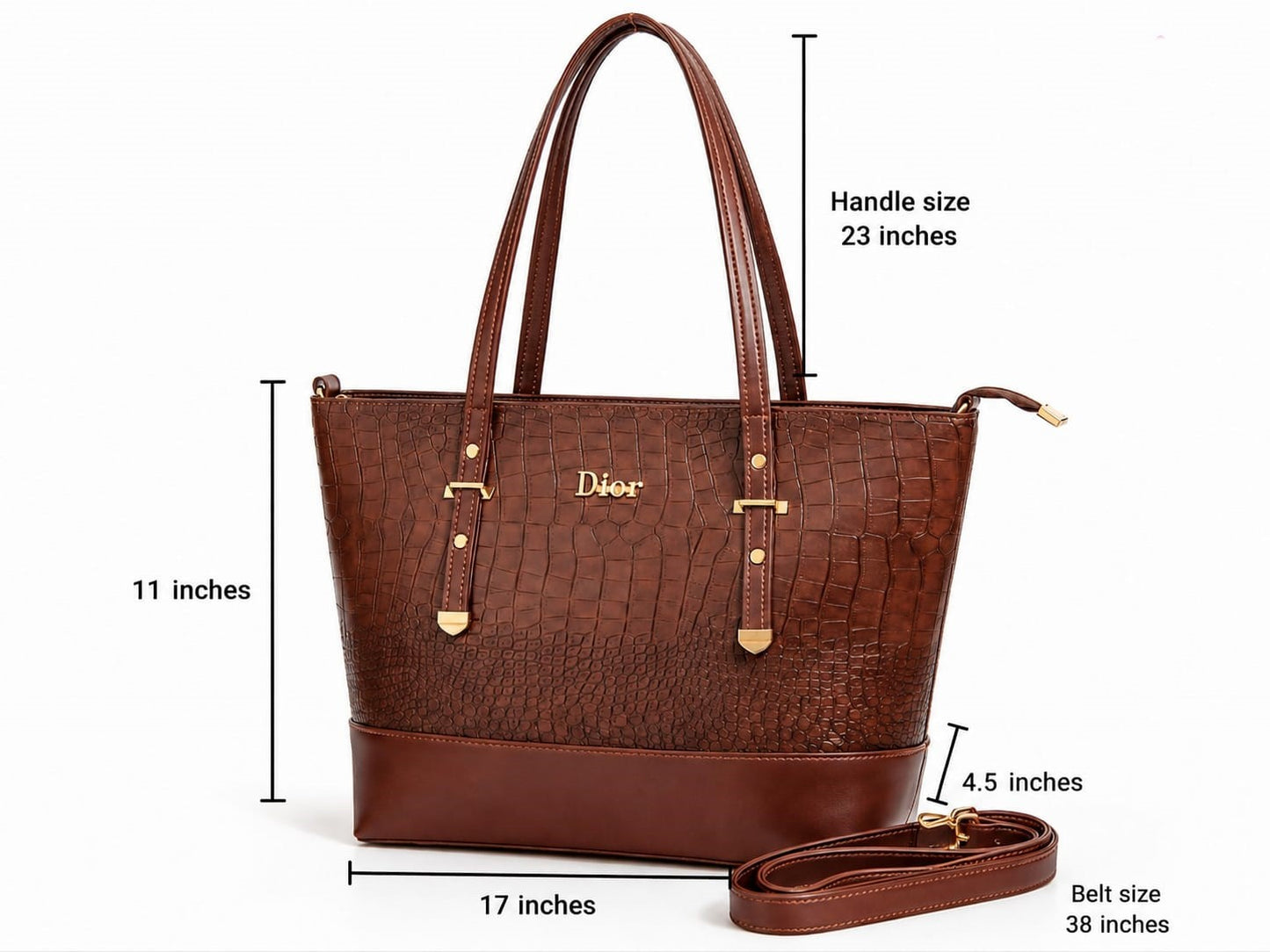 Croco Embossed Structured Tote Bag - Black with crossbody strap